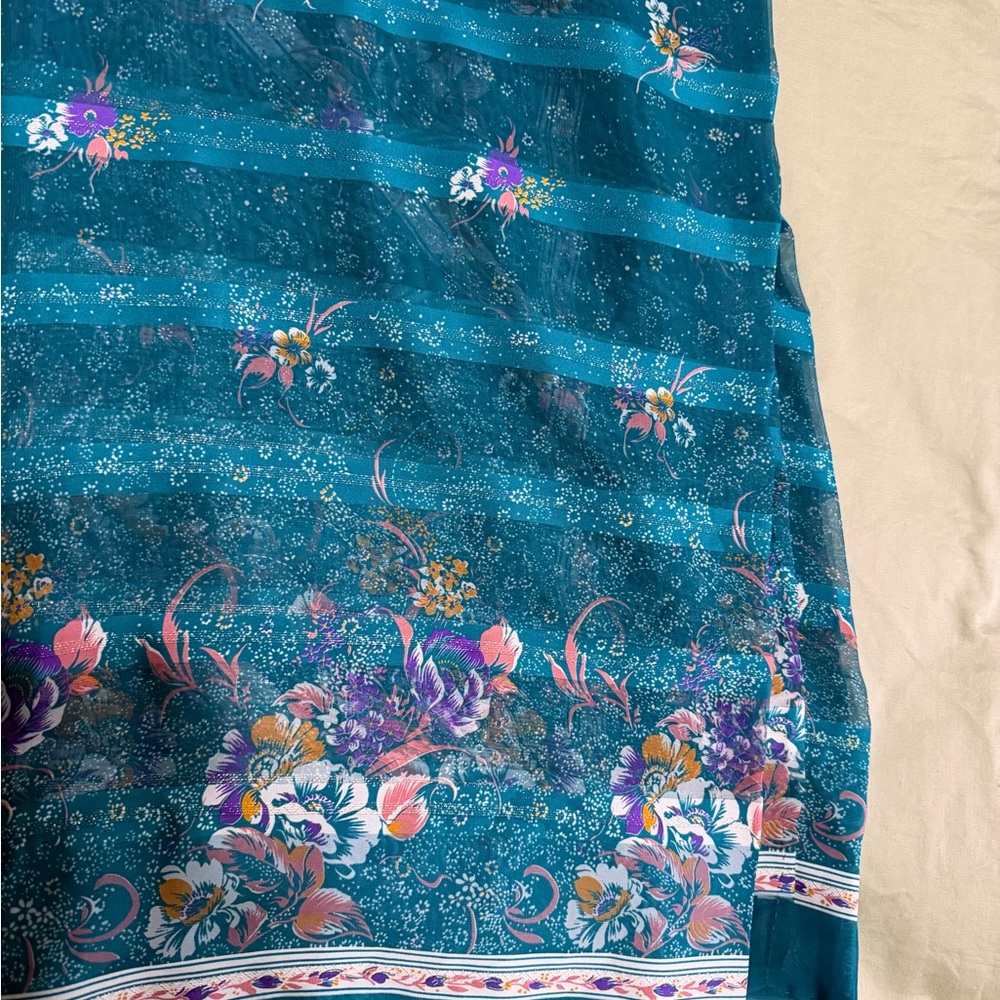 Floral Teal Saree